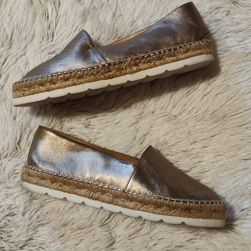 Carmen Saiz Metallic Espadrilles Rose Gold Leather Made In Spain Size 7.5 (EU38)